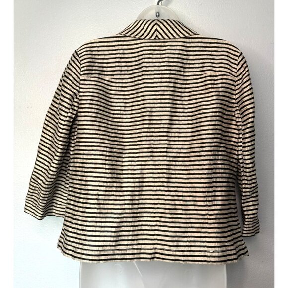 Ann Taylor Loft Striped Open Front Linen Jacket SZ 2 Career Office Collar - Picture 3 of 11